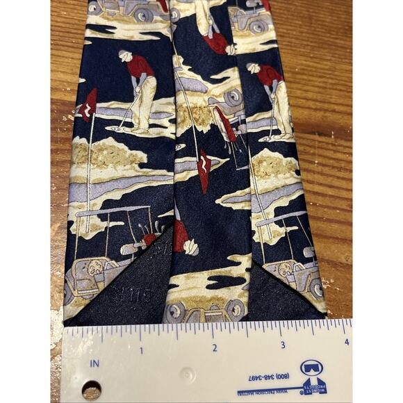 Kai Long Vintage Mens Tie Hand-Made Silk Necktie Golfer Golf Print RARE - Picture 4 of 7